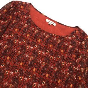 Max Studio Boho Micro Pleat Floral Tunic Blouse Top Red Size M Career Classic